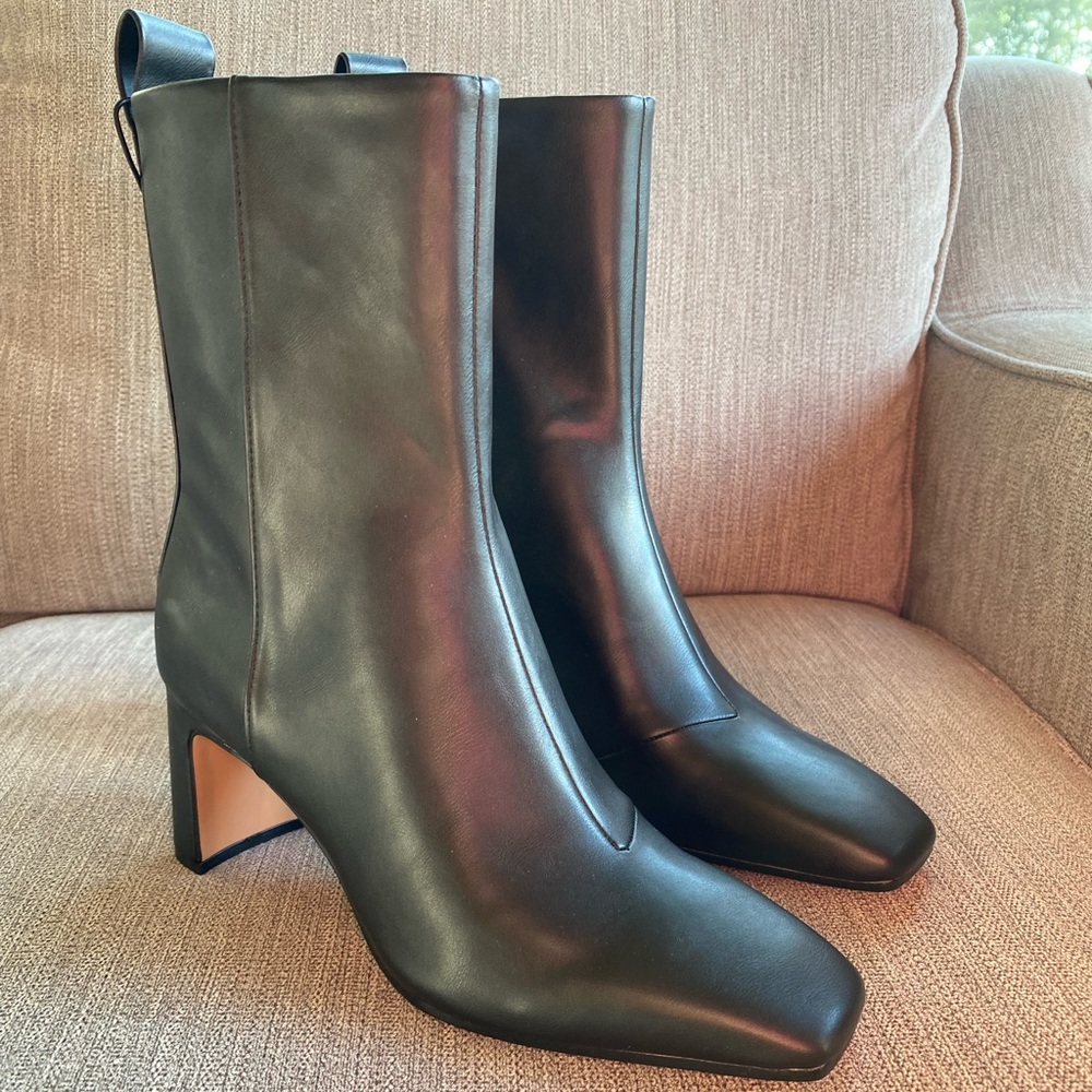 Black square toe ankle boots